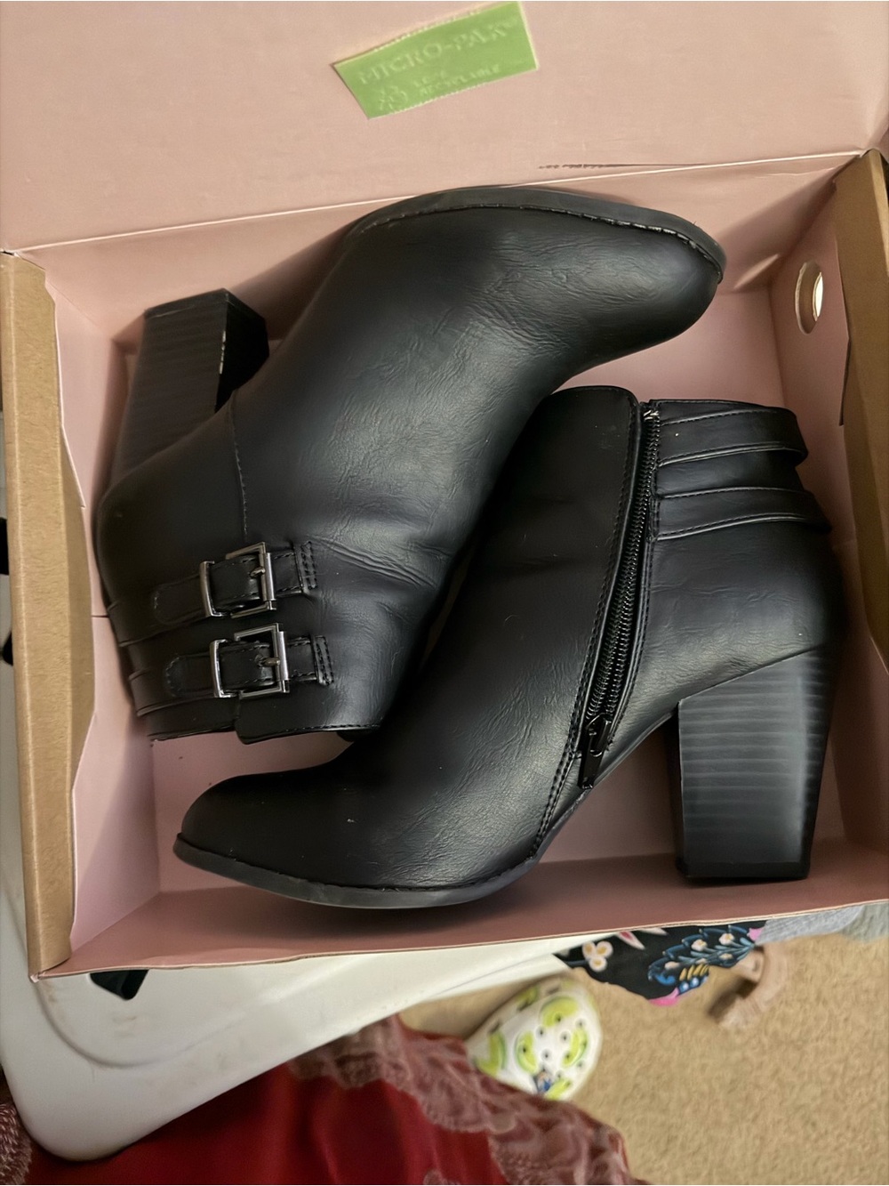 Charlotte Russe Black Faux Leather Ankle Booties with Buckle Straps